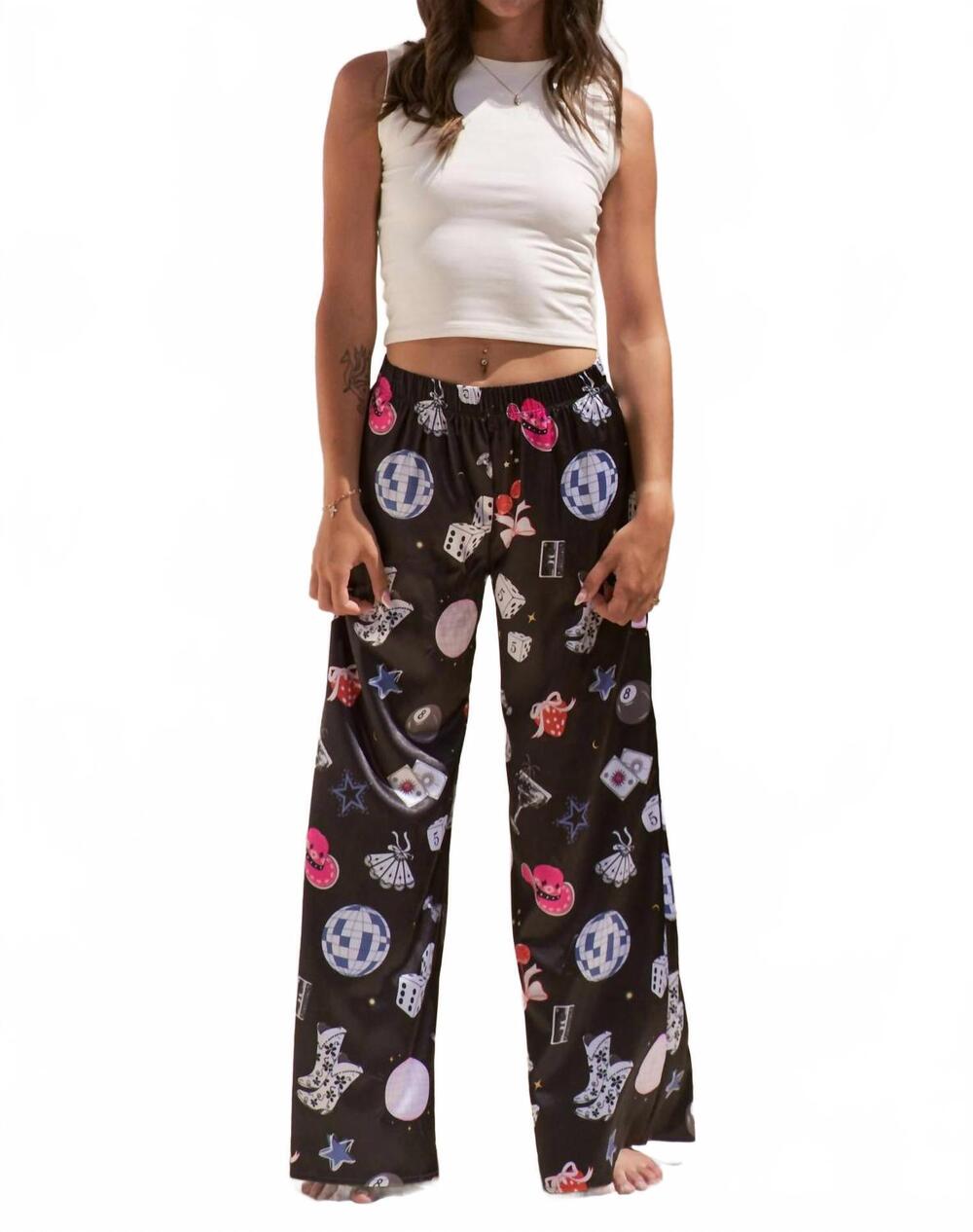 NEW JADE BY JANE party collage satin pants in black
